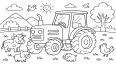 Traktor auf dem Bauernhof Lustiges Ausmalbild für Kinder mit Tieren und Natur
