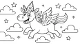 Fliegendes Einhorn mit Lustigem Hut Ausmalbild